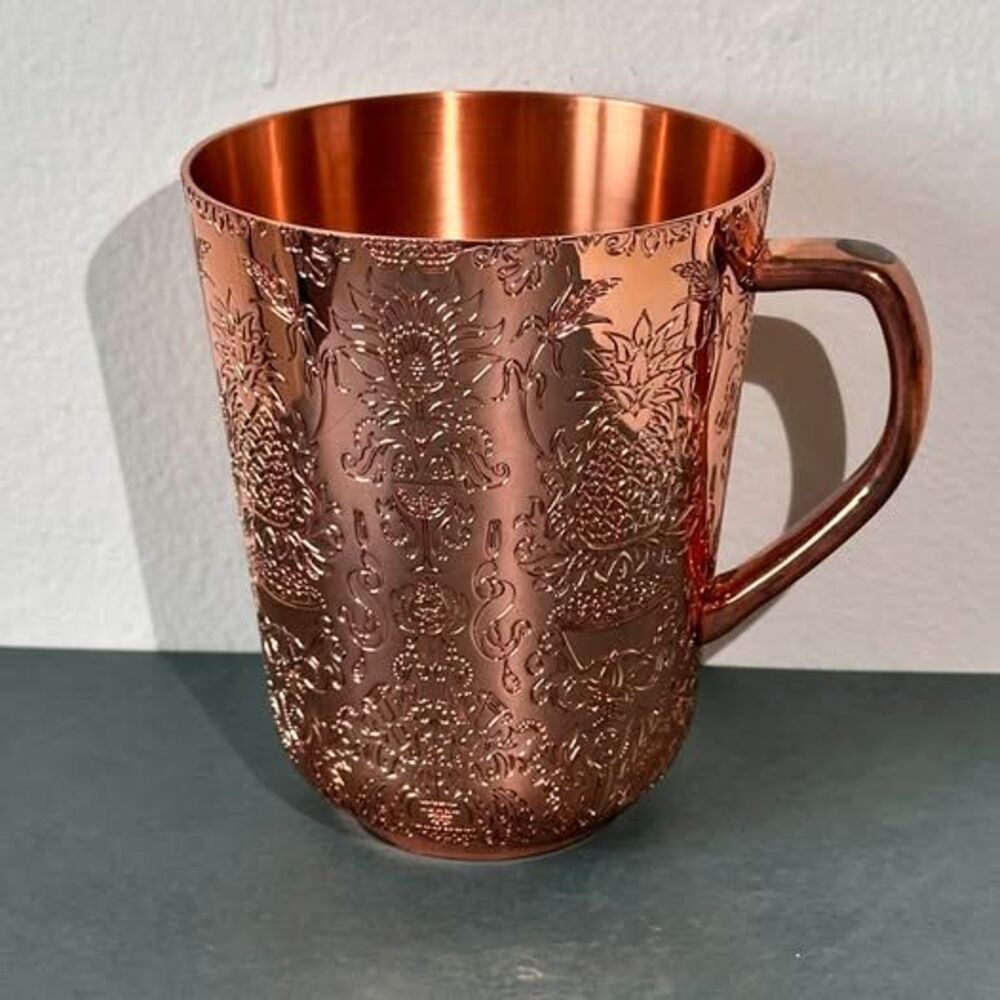 Absolut Elyx Copper Moscow Mule Mug Etched Damask Pineapple Pattern Barware